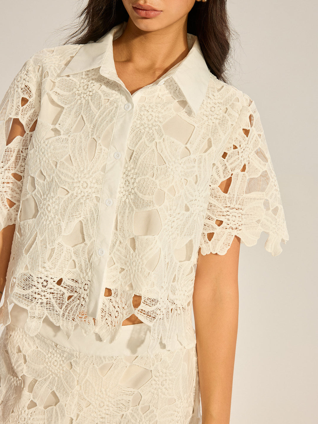 Ensemble Pantalon Large et Haut en Crochet et Dentelle