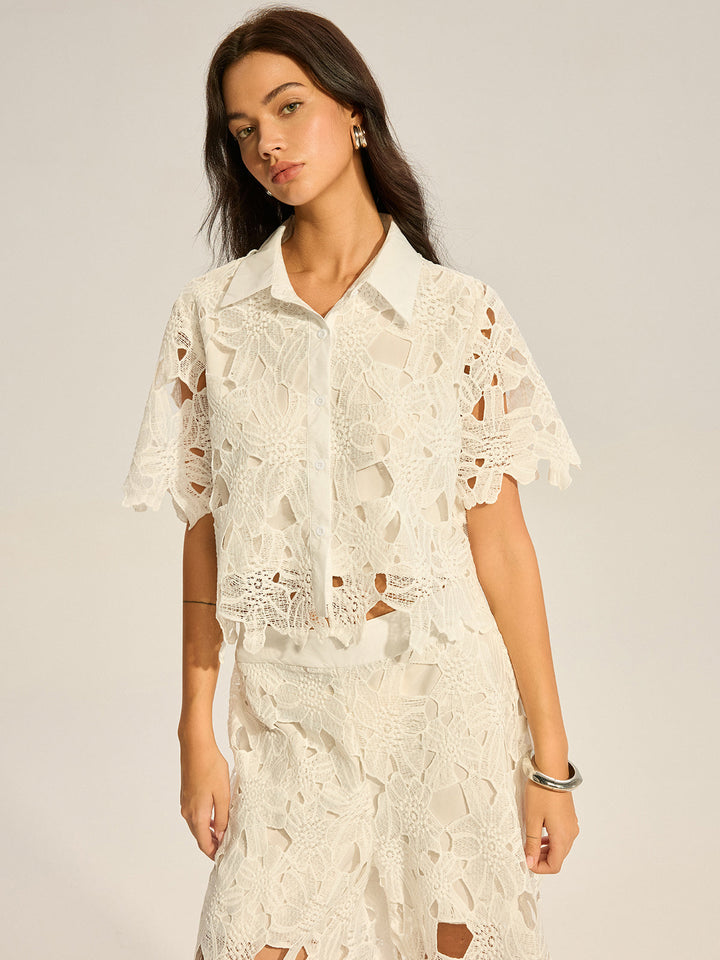 Ensemble Pantalon Large et Haut en Crochet et Dentelle