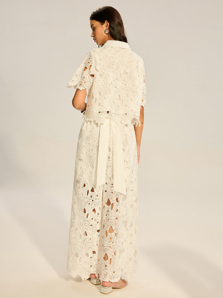 Ensemble Pantalon Large et Haut en Crochet et Dentelle