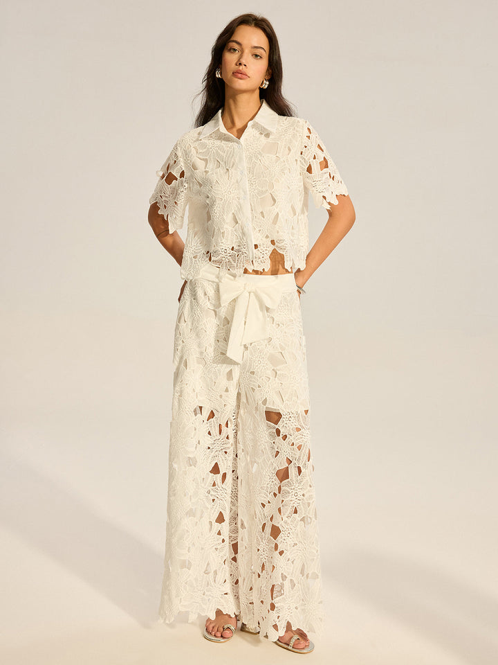 Ensemble Pantalon Large et Haut en Crochet et Dentelle