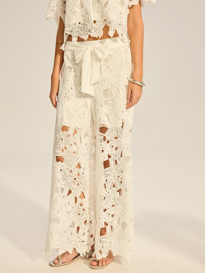 Ensemble Pantalon Large et Haut en Crochet et Dentelle