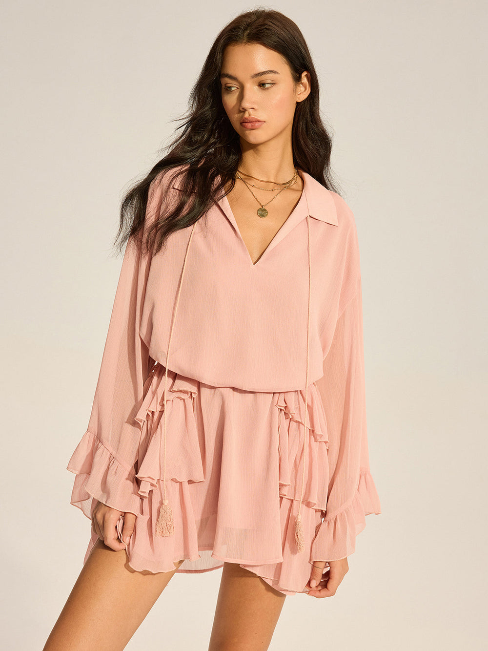 Robe Mini Évasée à Volants