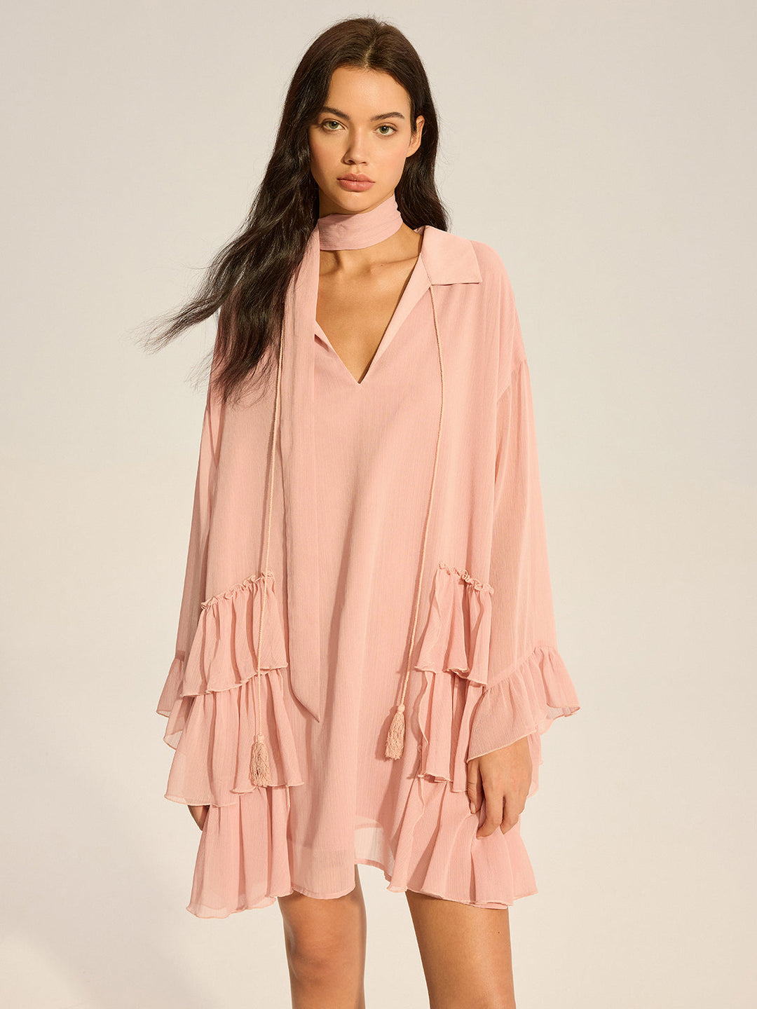 Robe Mini Évasée à Volants