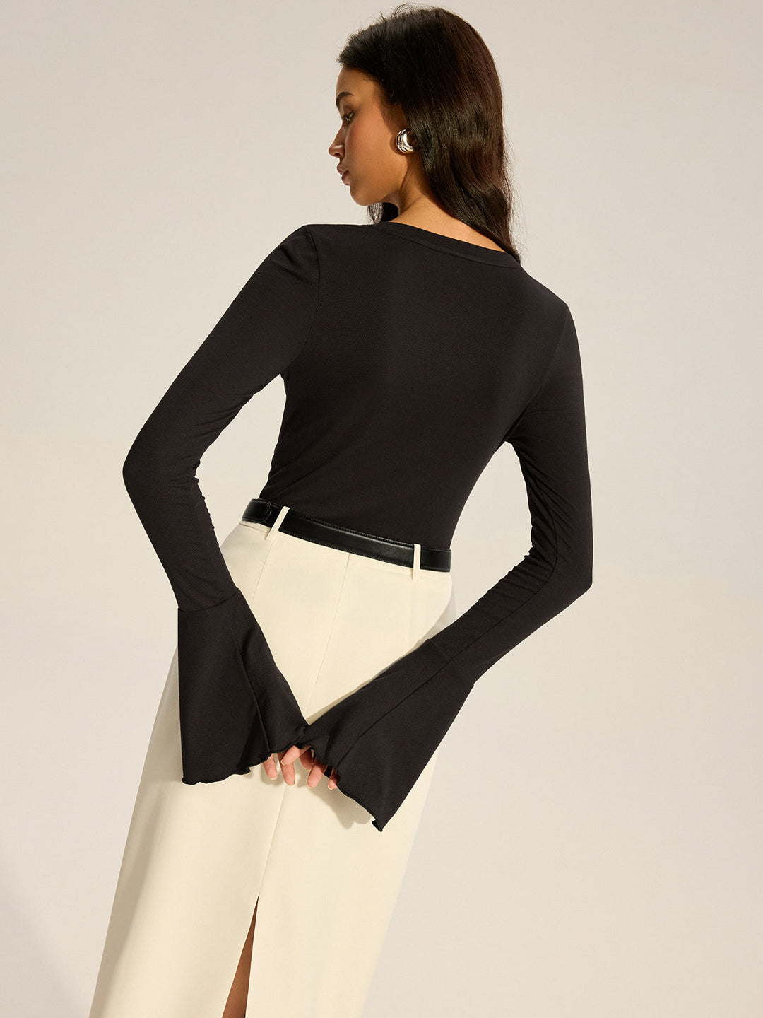 T-Shirt Boutonné à Manches Évasées et Volants