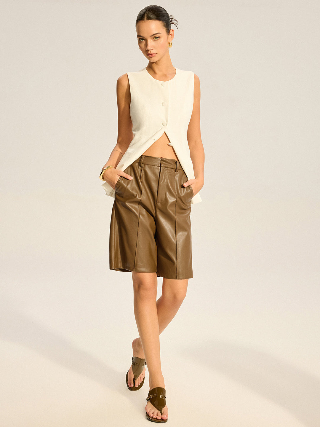 Shorts Bermuda en cuir PU
