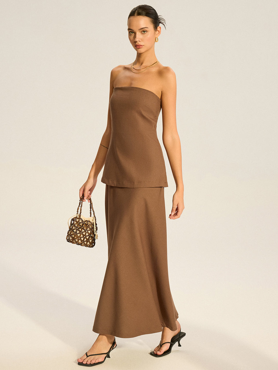 Robe Longue Sans Bretelles à Superpositions