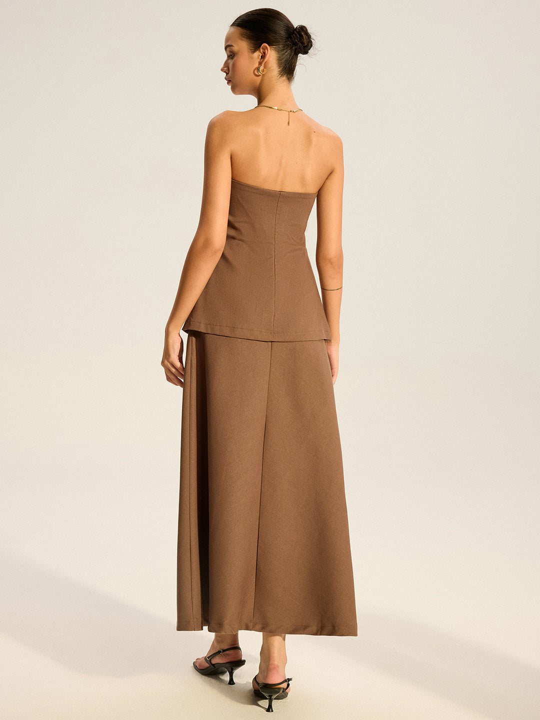 Robe Longue Sans Bretelles à Superpositions