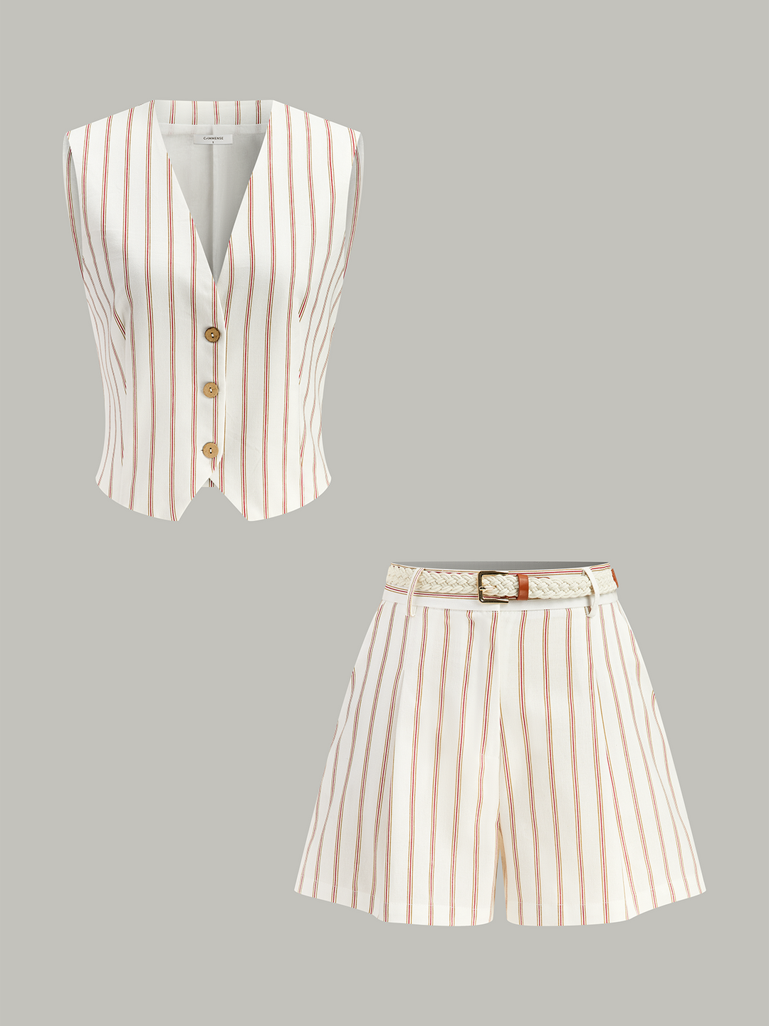 Ensemble short à rayures avec ceinture