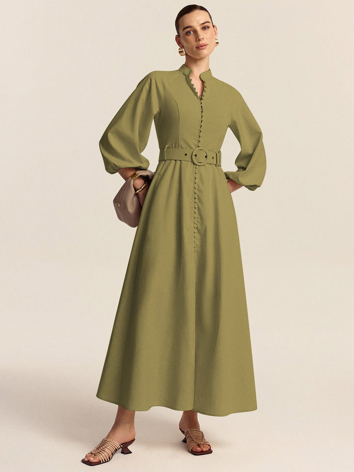 Robe Longue Ceinturée Boutonnée