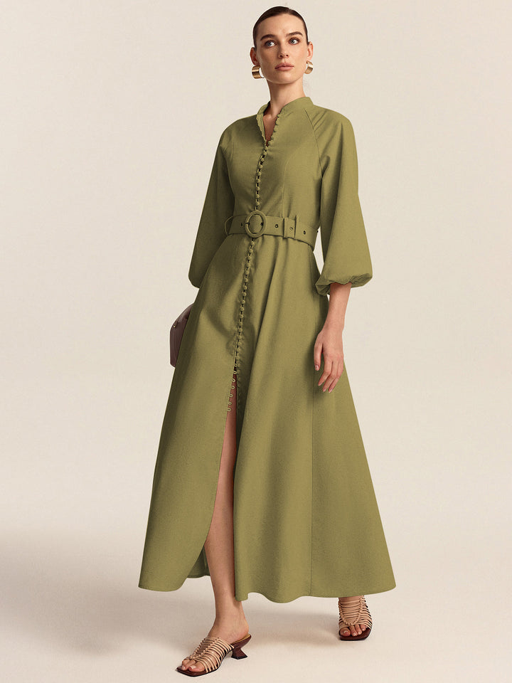 Robe Longue Ceinturée Boutonnée