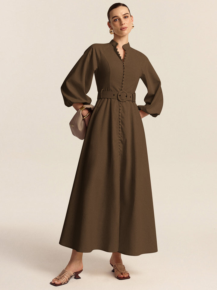 Robe Longue Ceinturée Boutonnée
