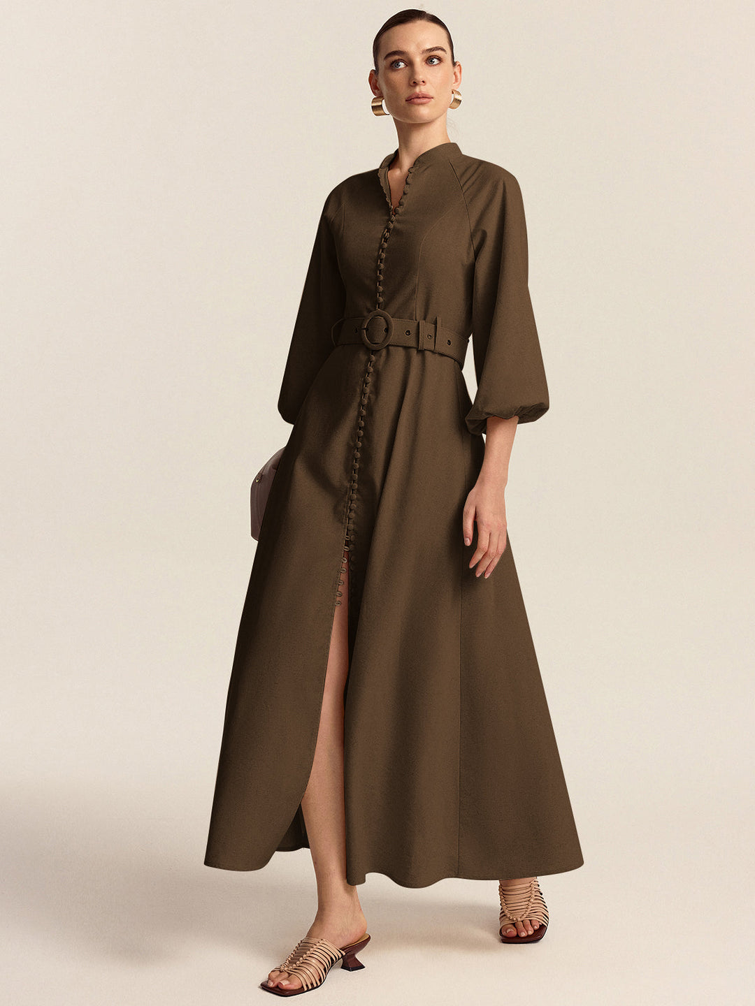 Robe Longue Ceinturée Boutonnée