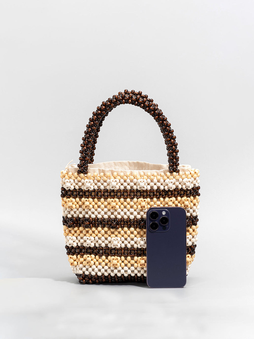 Sac Cabas Perles en Bois Rayé