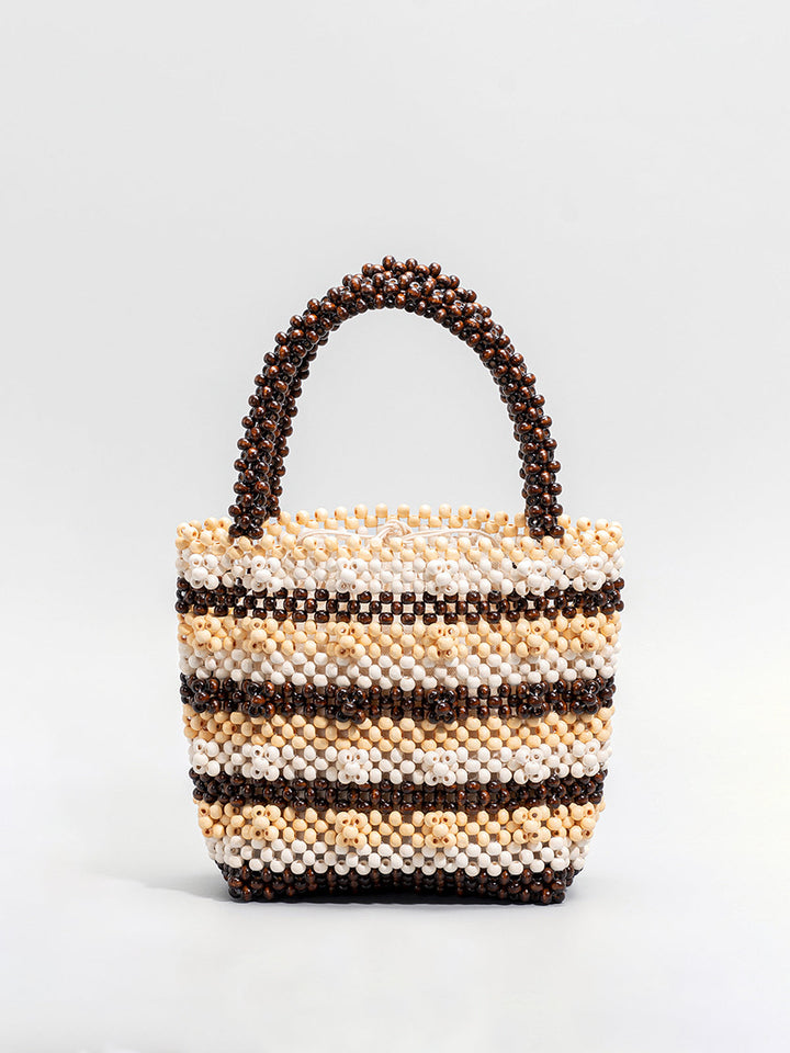 Sac Cabas Perles en Bois Rayé