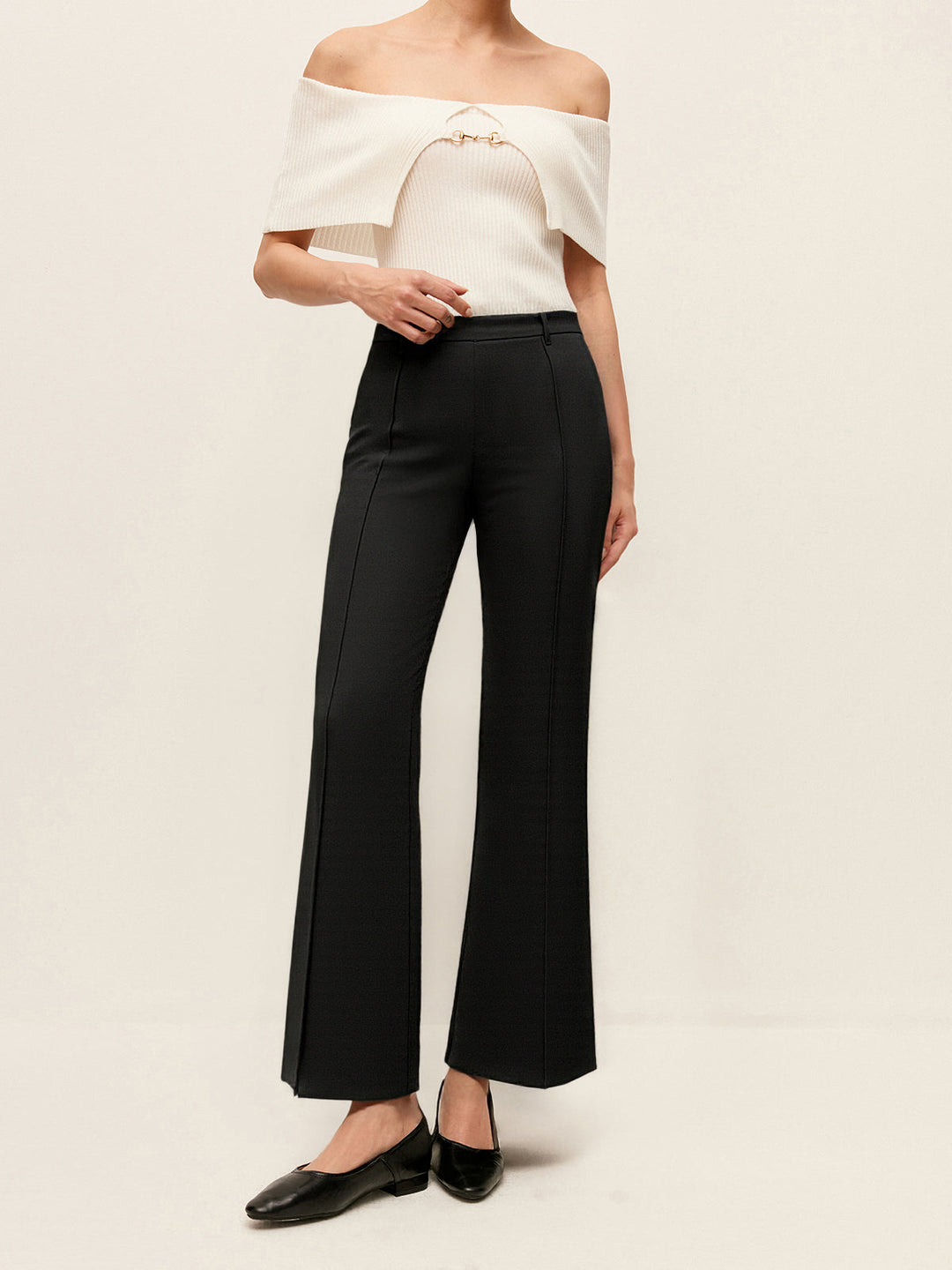 Pantalons Évasés Stretch avec Coutures Avant
