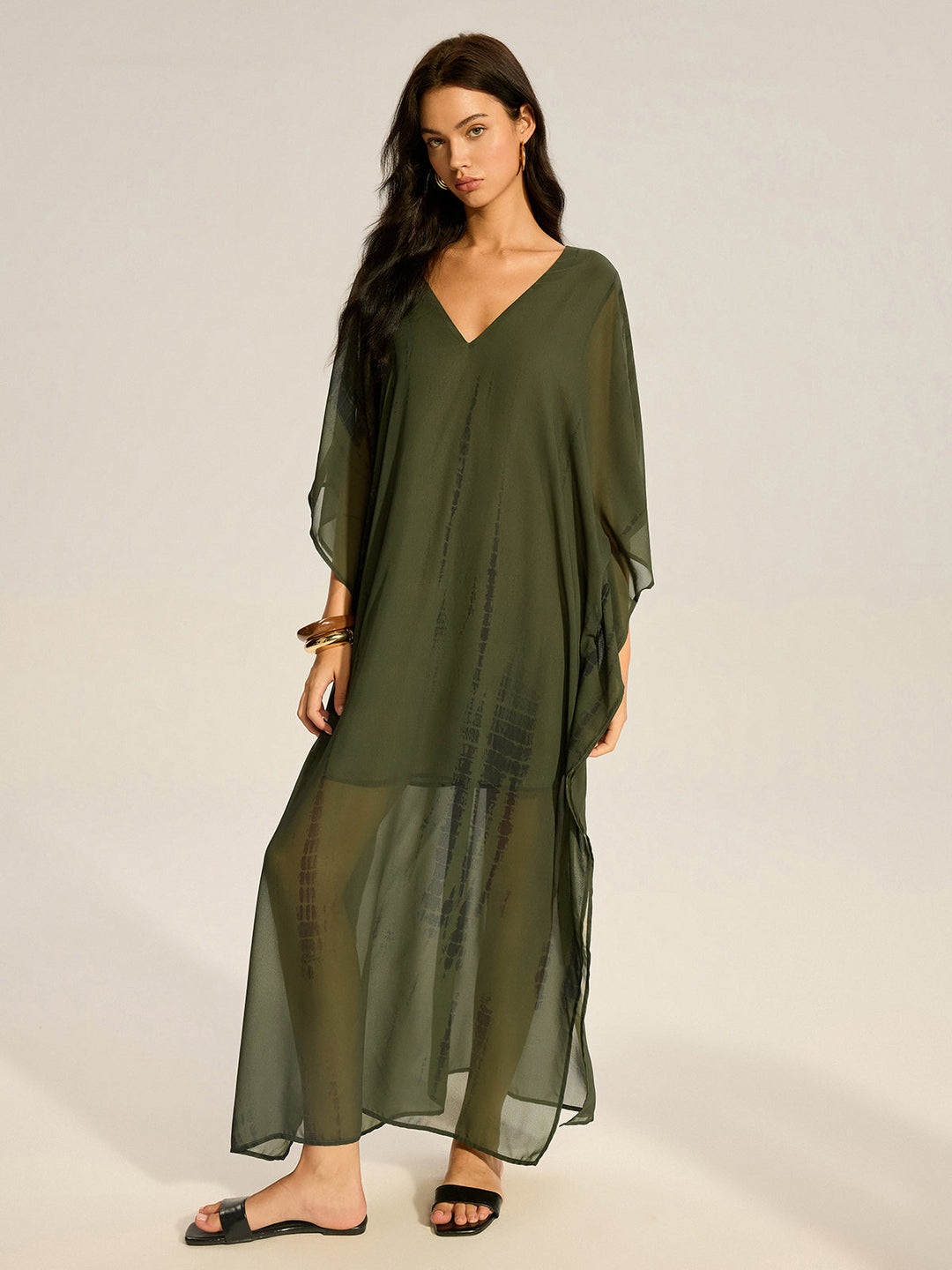 Robe Longue Magnifique en Mousseline à Col en V