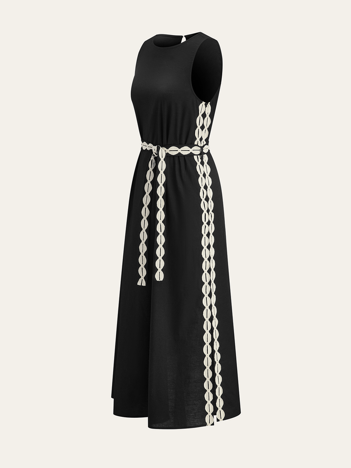 Robe Maxi à Garniture Contrastante