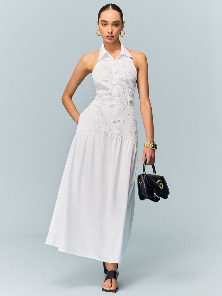 Robe à encolure dégagée à poches avec broderie et sans ceinture