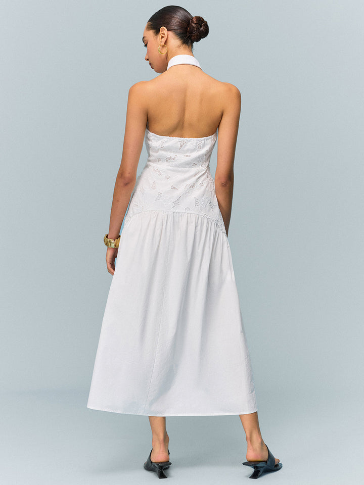 Robe à encolure dégagée à poches avec broderie et sans ceinture