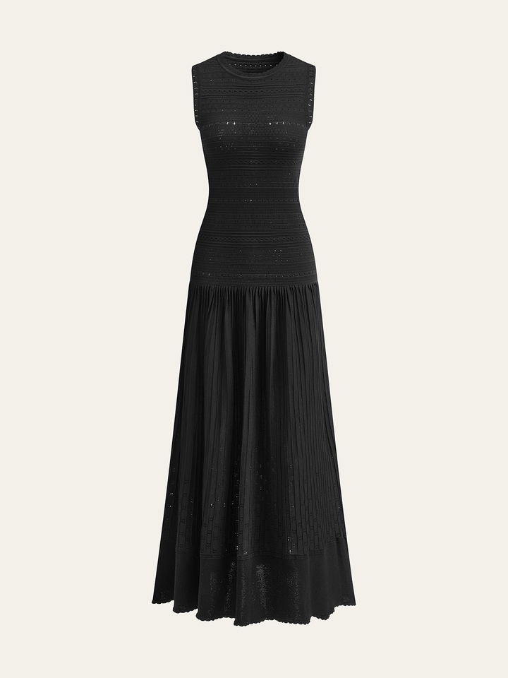 Robe Maxi Sans Manches En Tricot Œillet Plissé