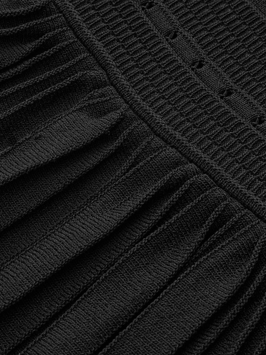 Robe Longue Sans Manches en Maille à Œillets Plissés