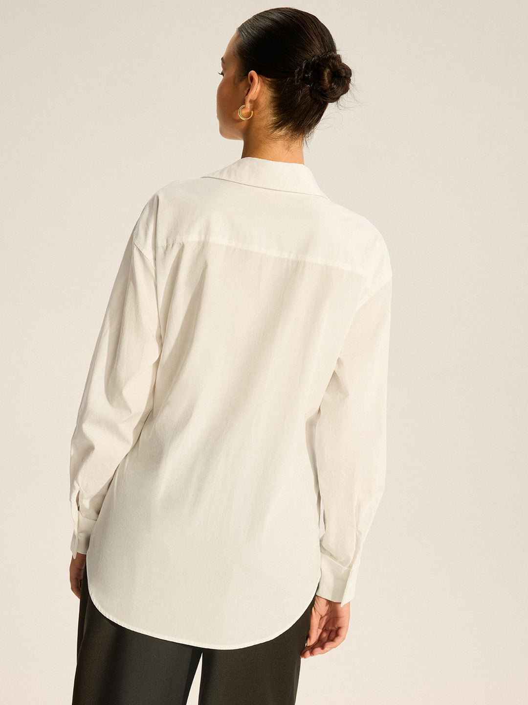 Chemise Froncée en Coton avec Détail en Similicuir
