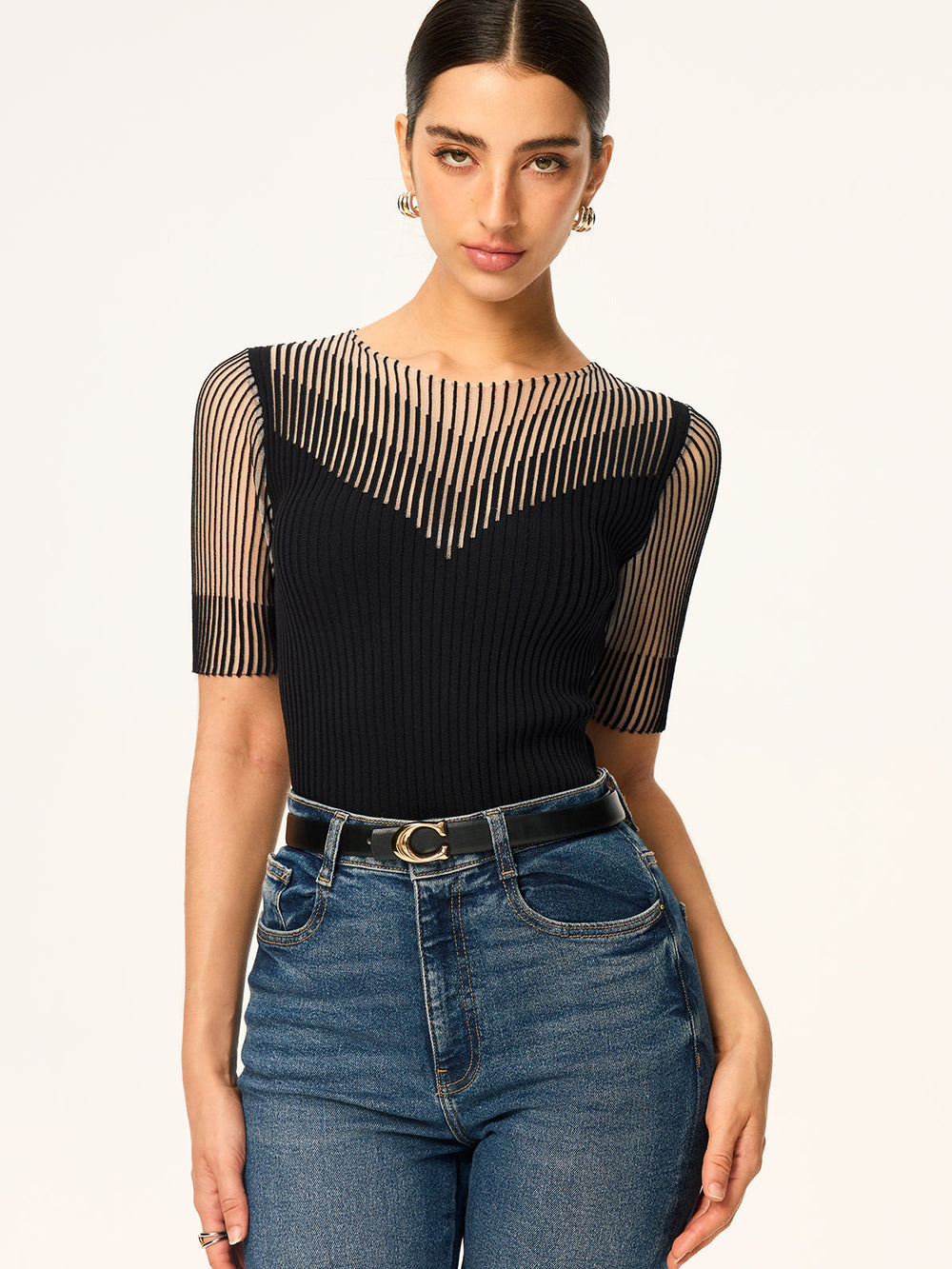 Haut en tricot côtelé à rayures transparentes