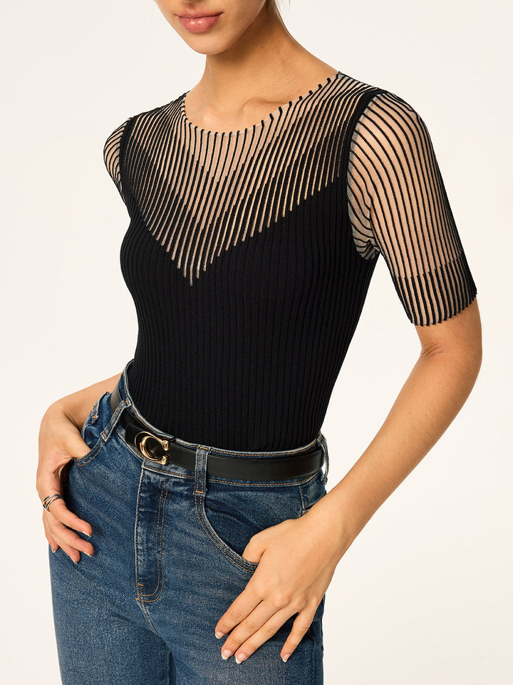 Haut en tricot côtelé à rayures transparentes