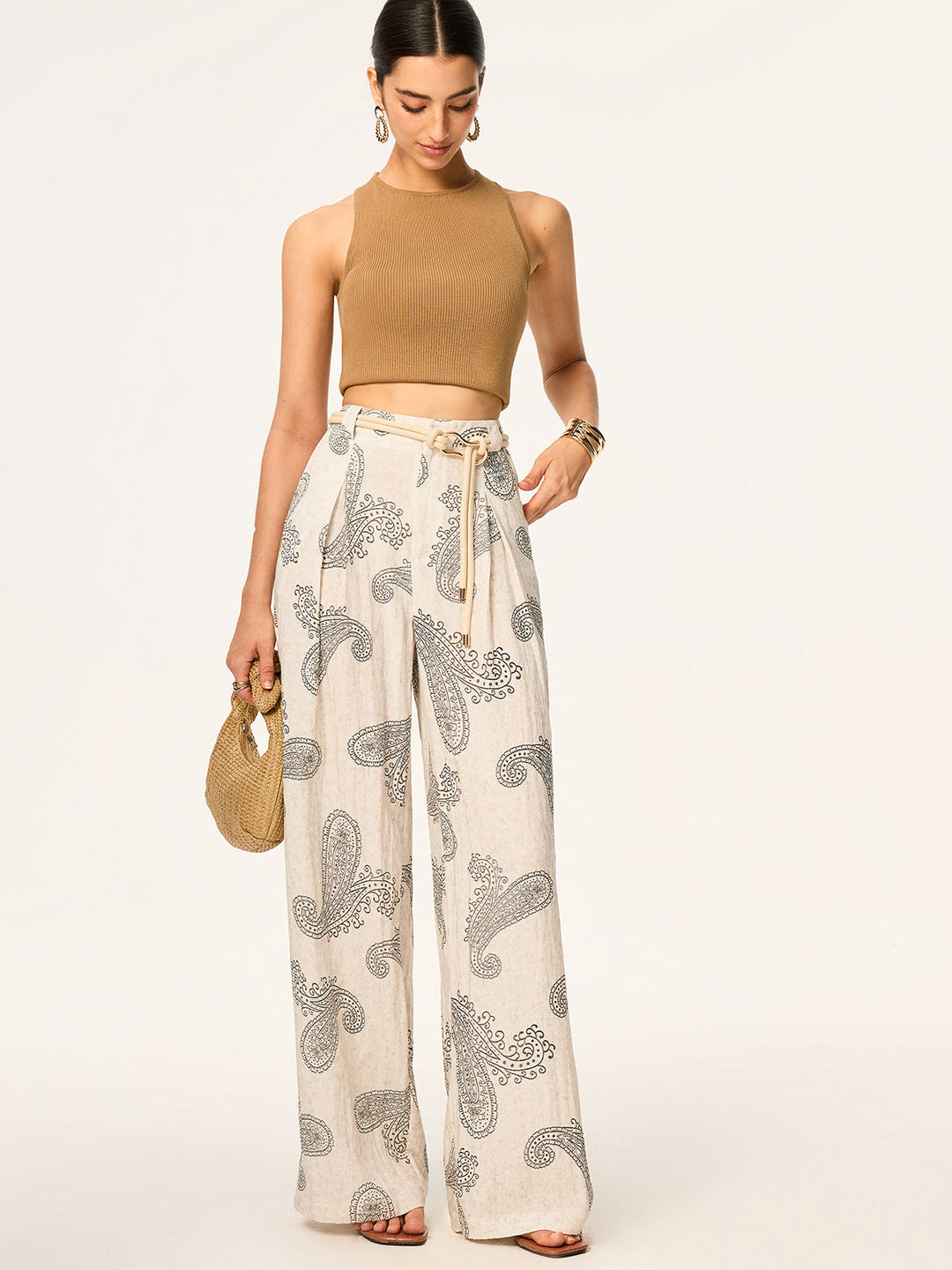 Pantalons Larges Bohème Imprimés sans Ceinture