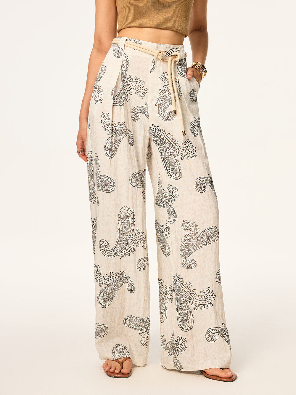 Pantalons Larges Bohème Imprimés sans Ceinture