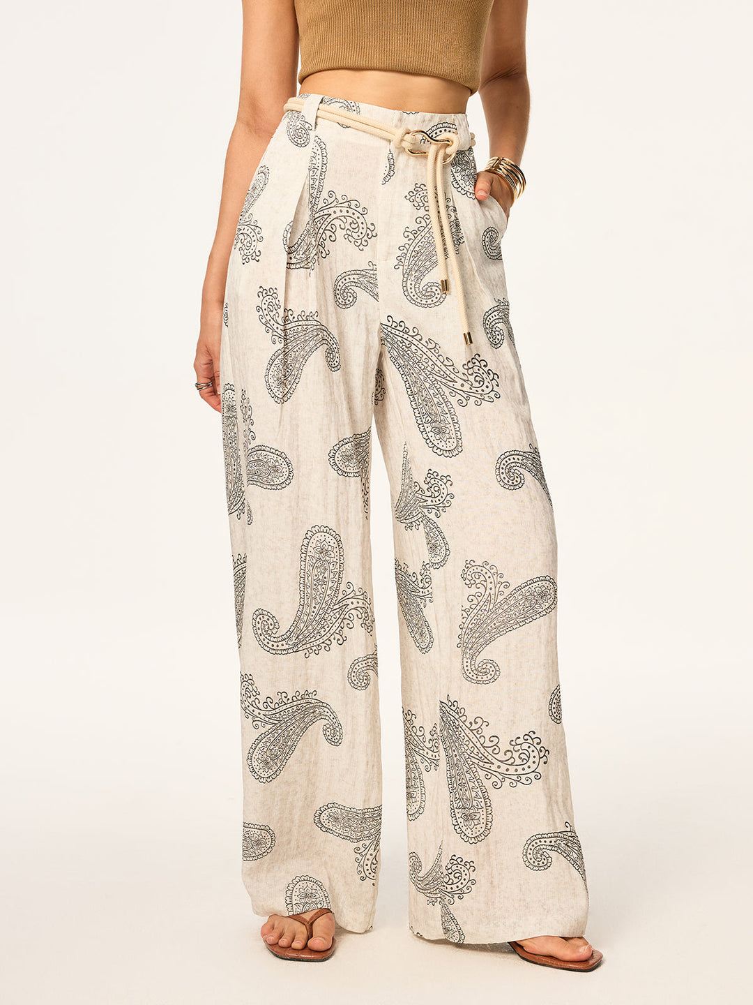 Pantalons Larges Bohème Imprimés sans Ceinture