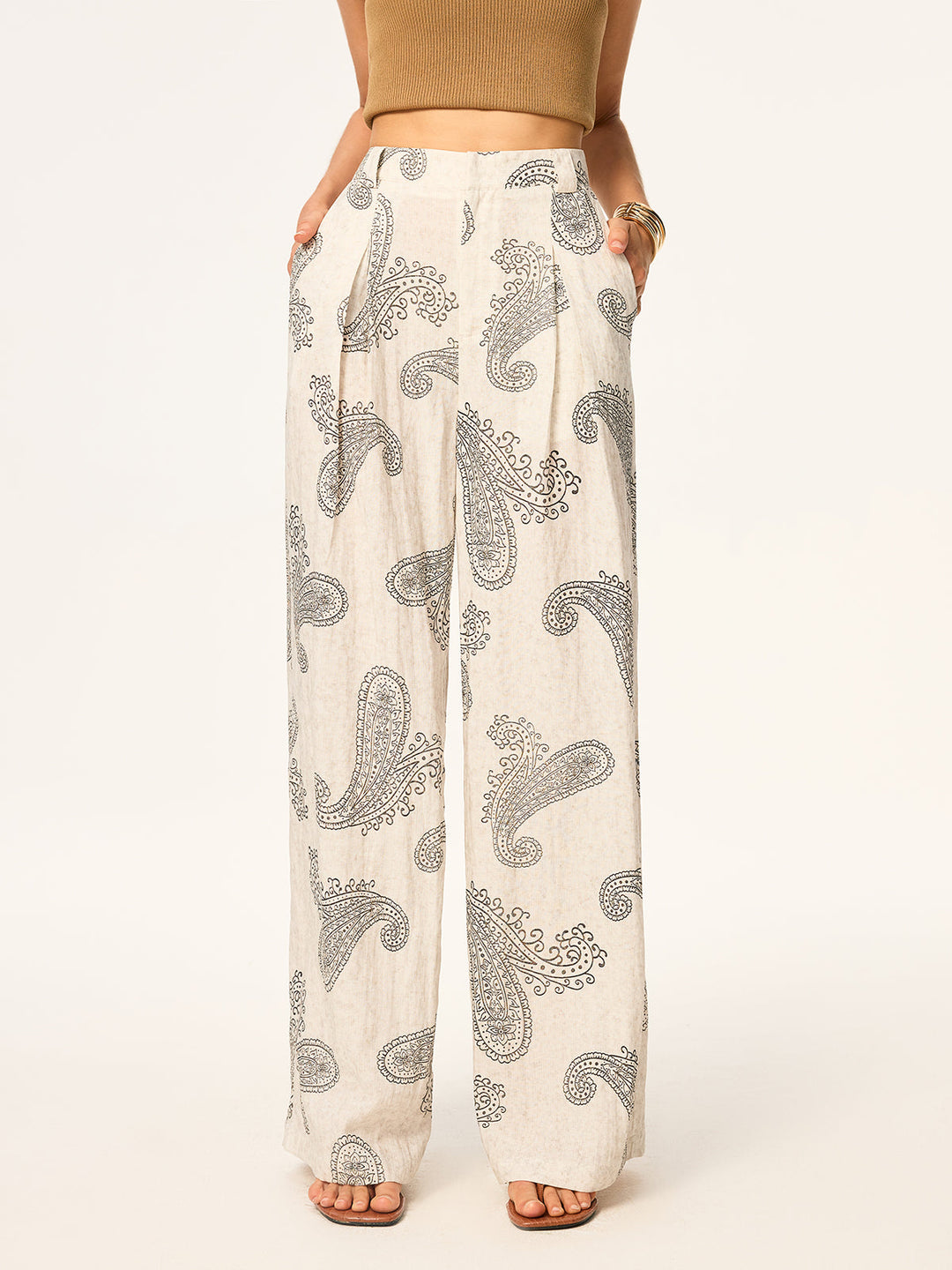 Pantalons Larges Bohème Imprimés sans Ceinture