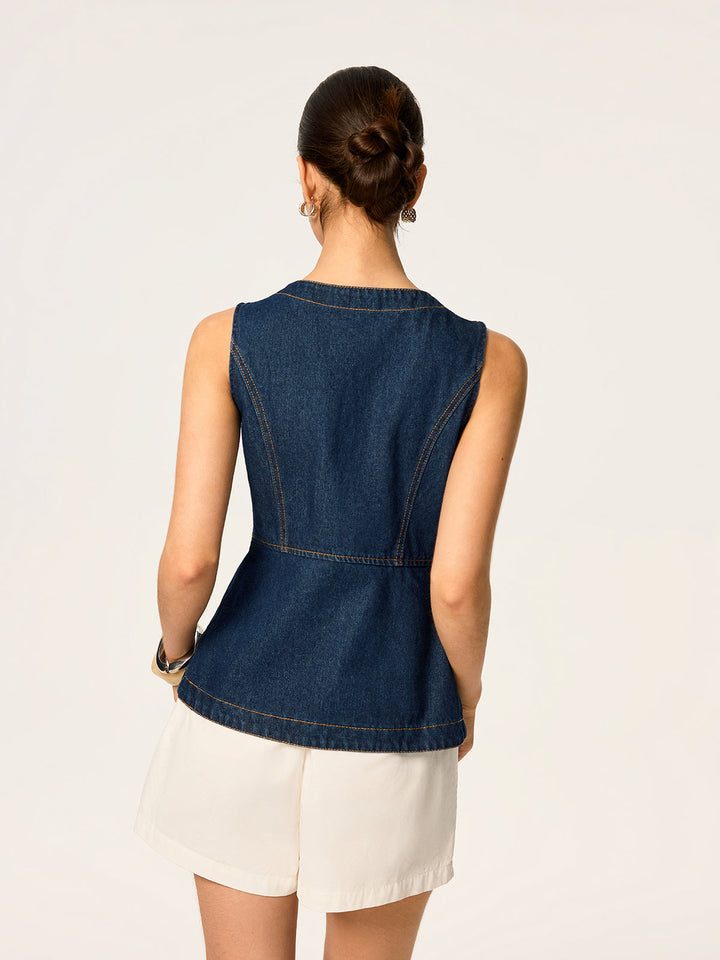 Gilet sans manches ajusté en jean boutonnné