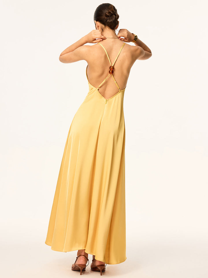 Robe Longue Satin Dos Nu à Bretelles Croisées