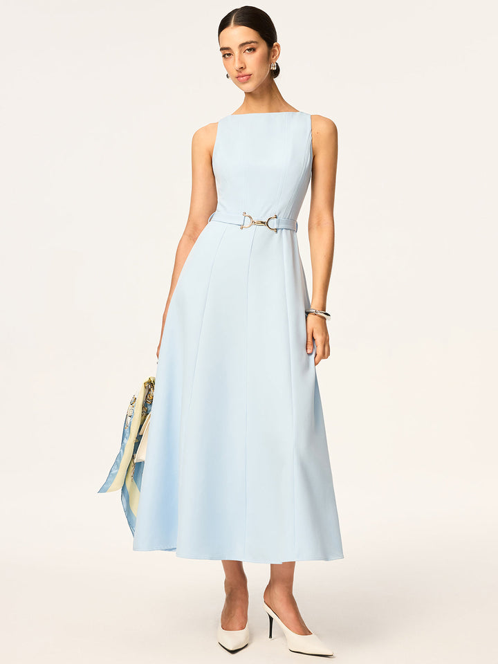 Robe Mi-longue Sans Manches à Ceinture