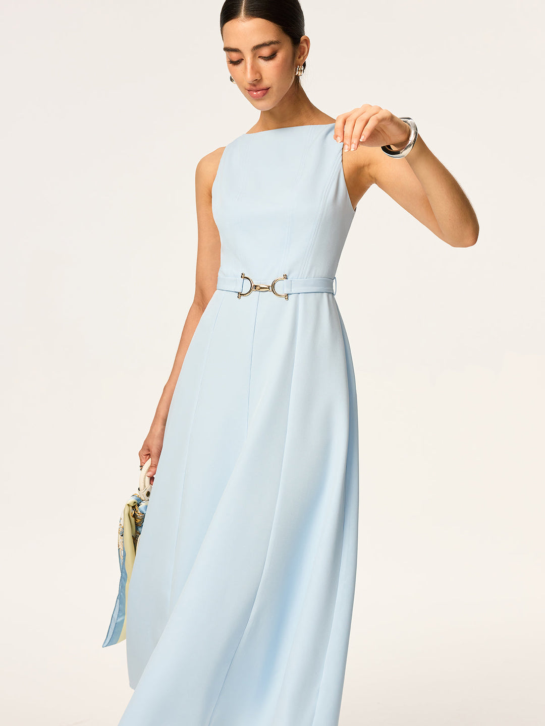 Robe Mi-longue Sans Manches à Ceinture