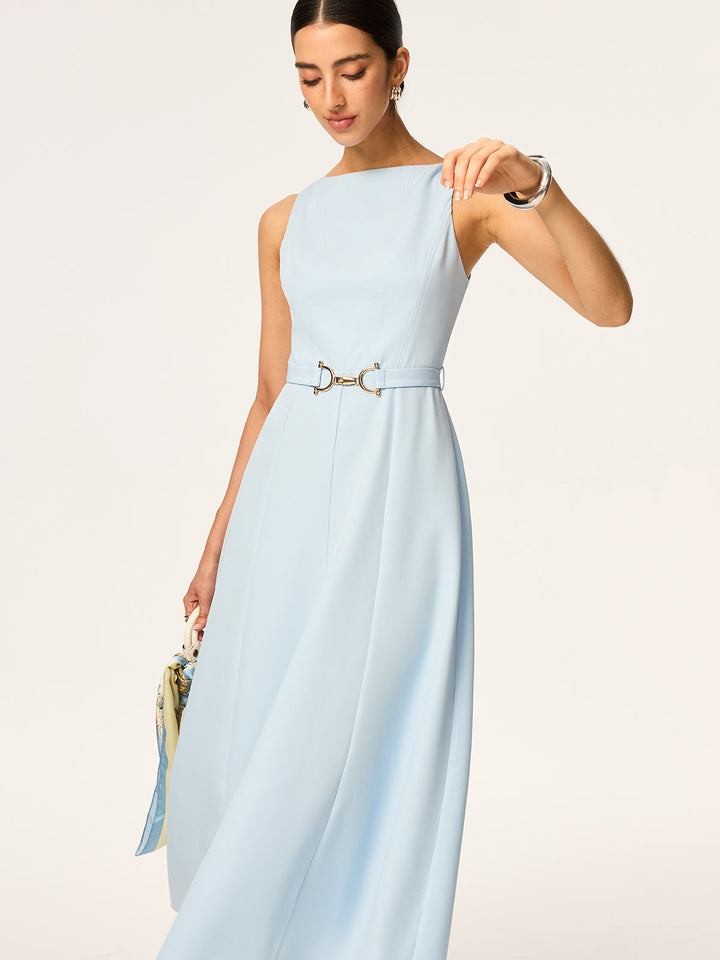 Robe Mi-longue Sans Manches à Ceinture