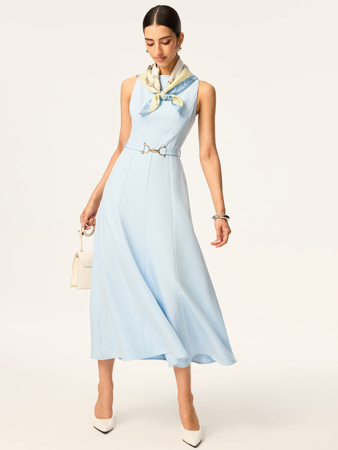 Robe Mi-longue Sans Manches à Ceinture