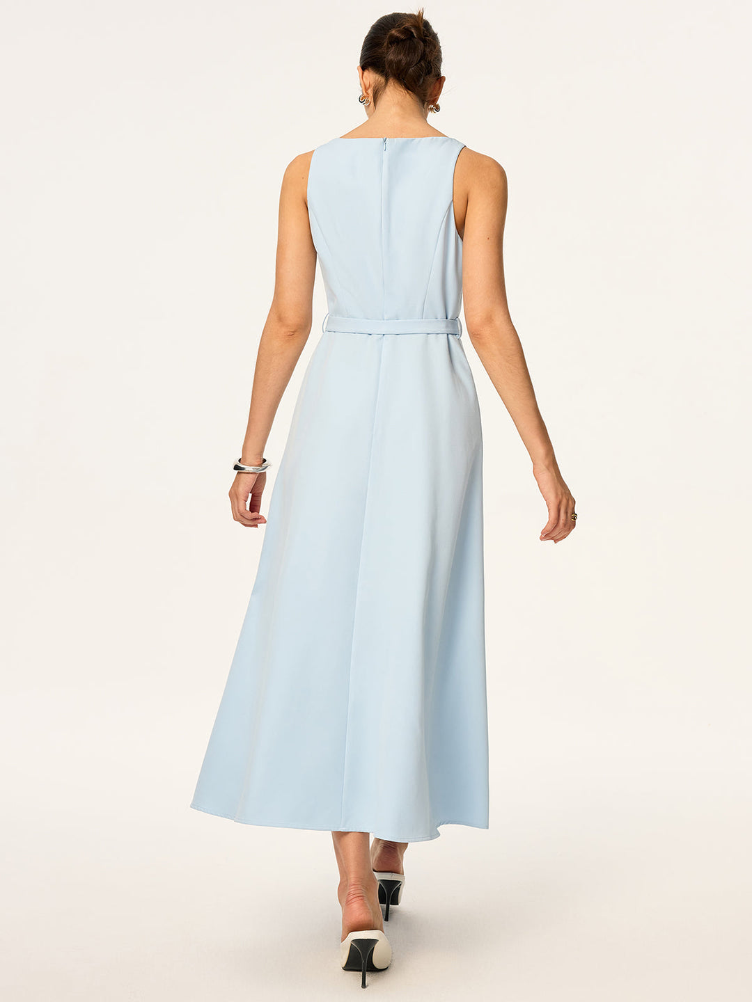 Robe Mi-longue Sans Manches à Ceinture