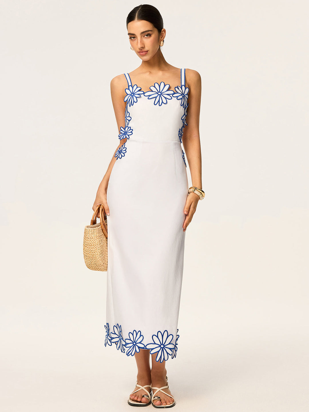 Robe Maxi à Fleurs Semi-Transparente avec Nœud au Dos