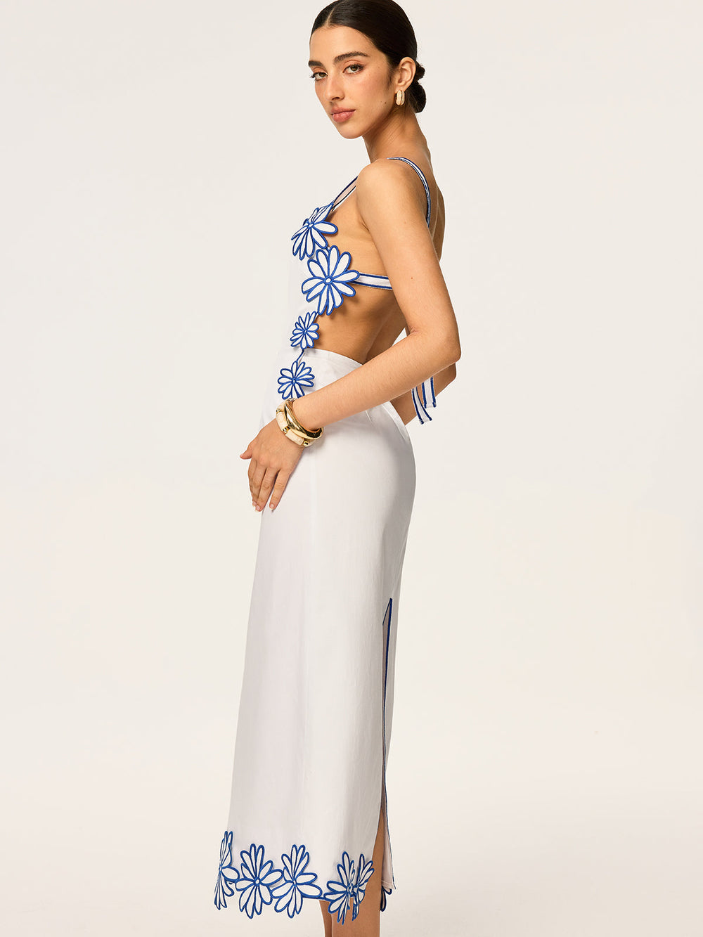 Robe Maxi à Fleurs Semi-Transparente avec Nœud au Dos