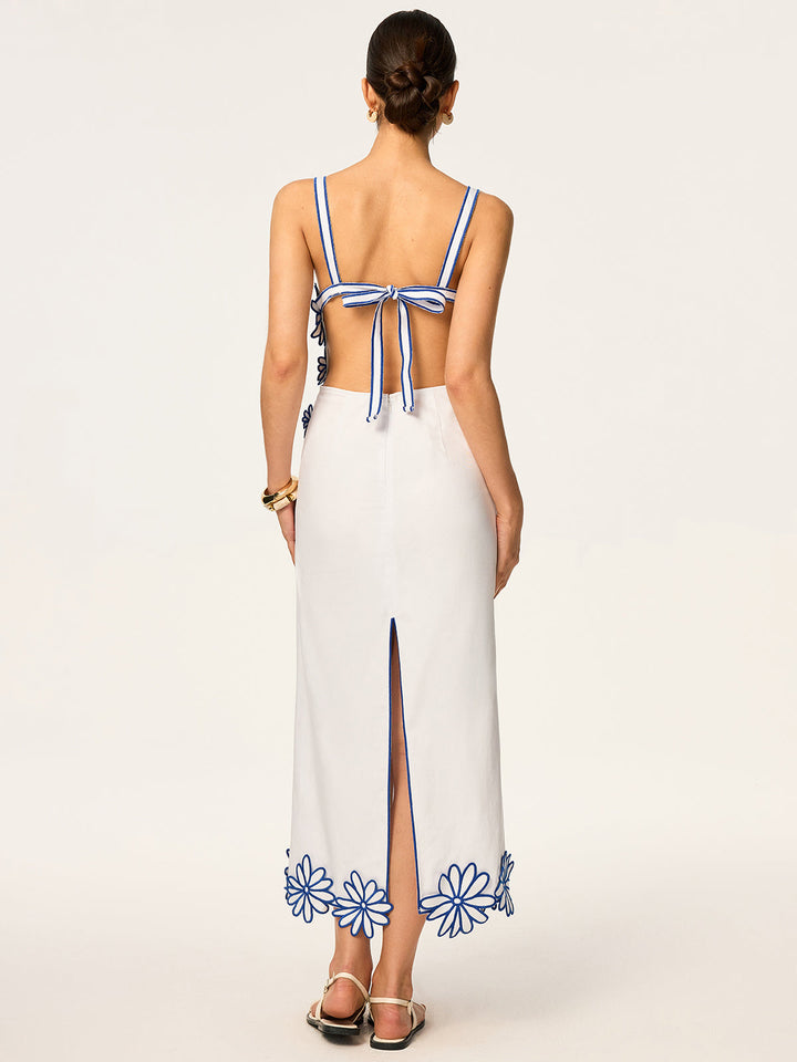 Robe Maxi à Fleurs Semi-Transparente avec Nœud au Dos