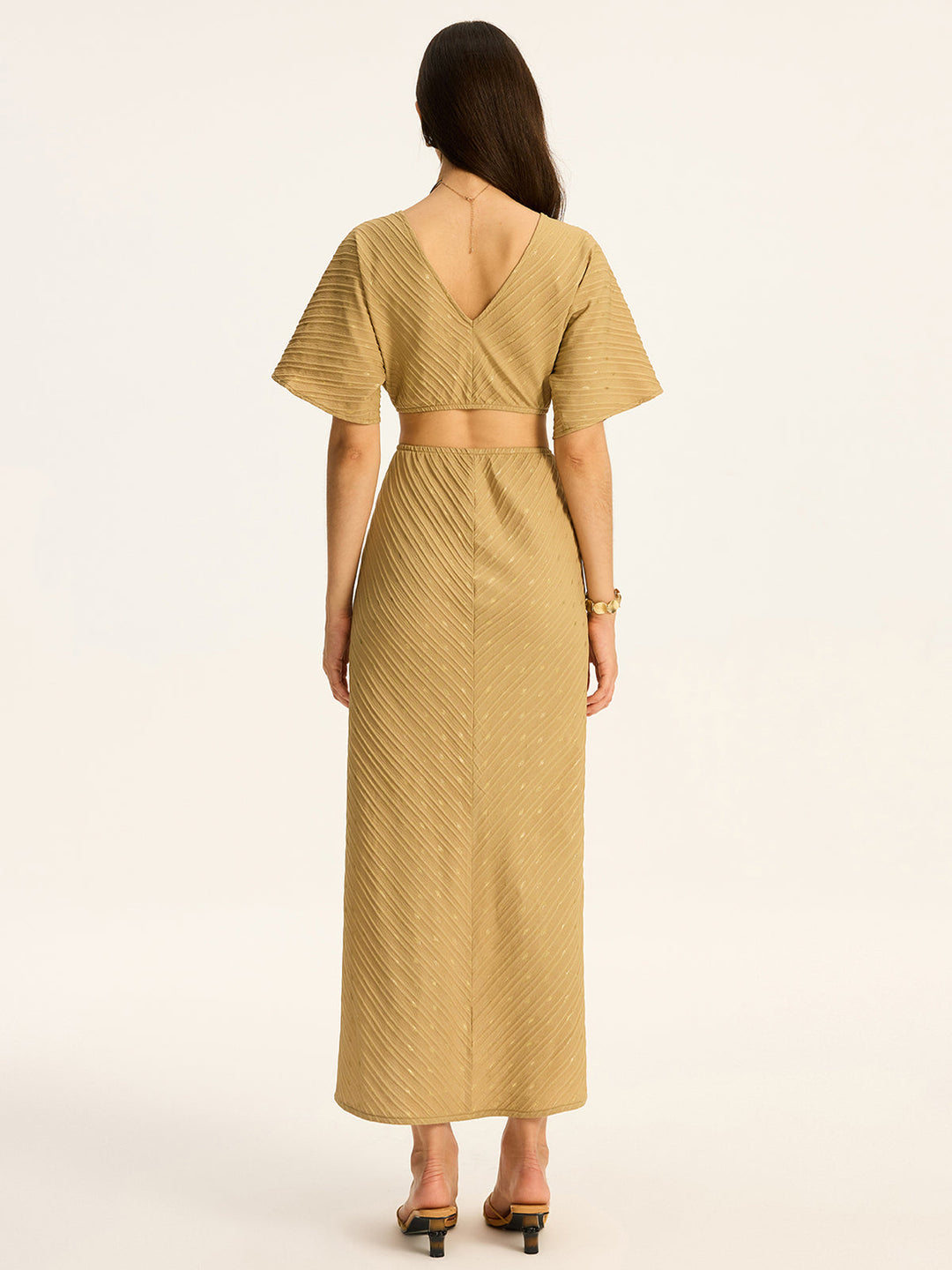 Robe Maxi Slinky à Col Montant et Fente Détourée