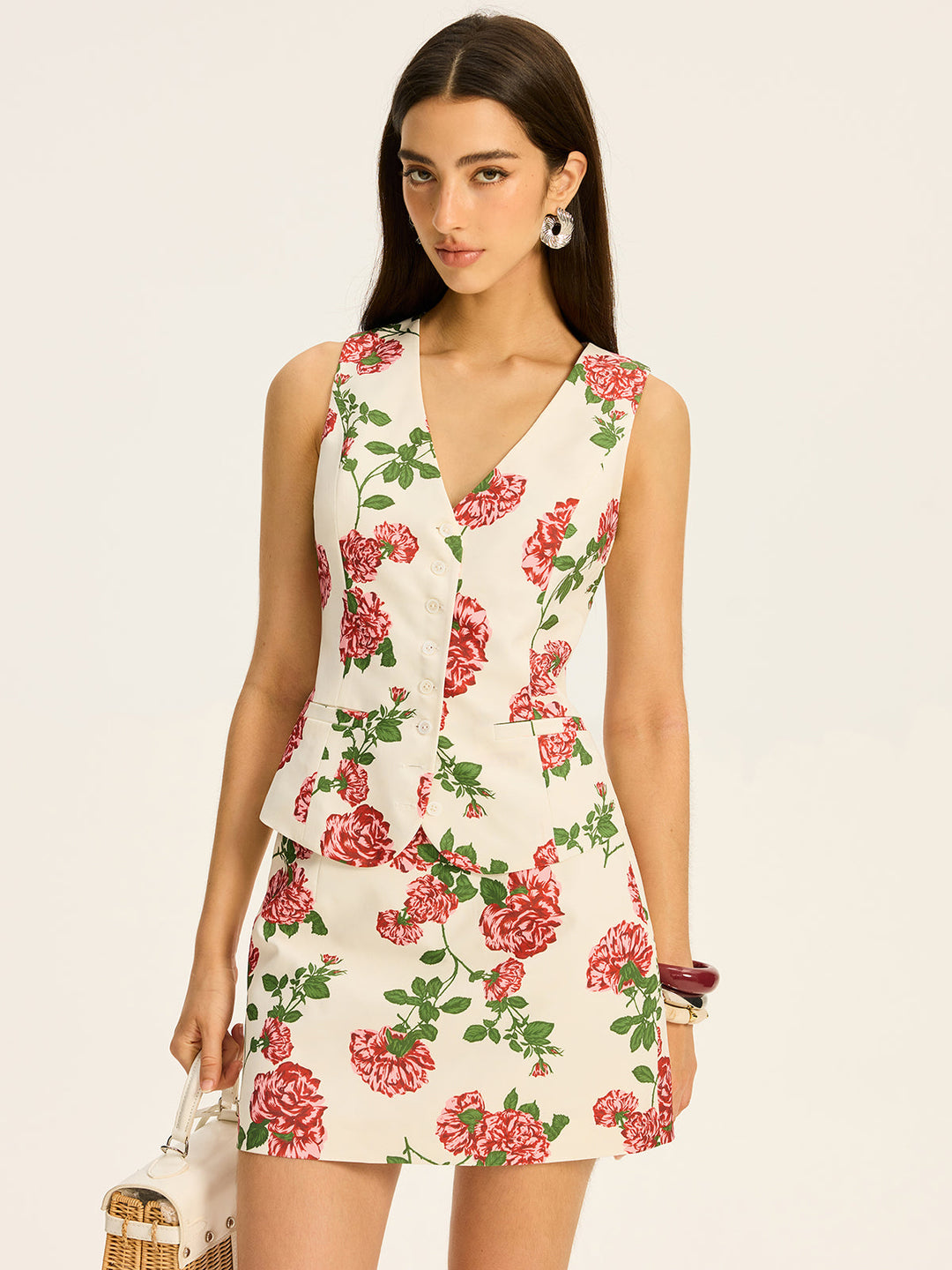 Ensemble Jupe et Gilet Imprimé Floral