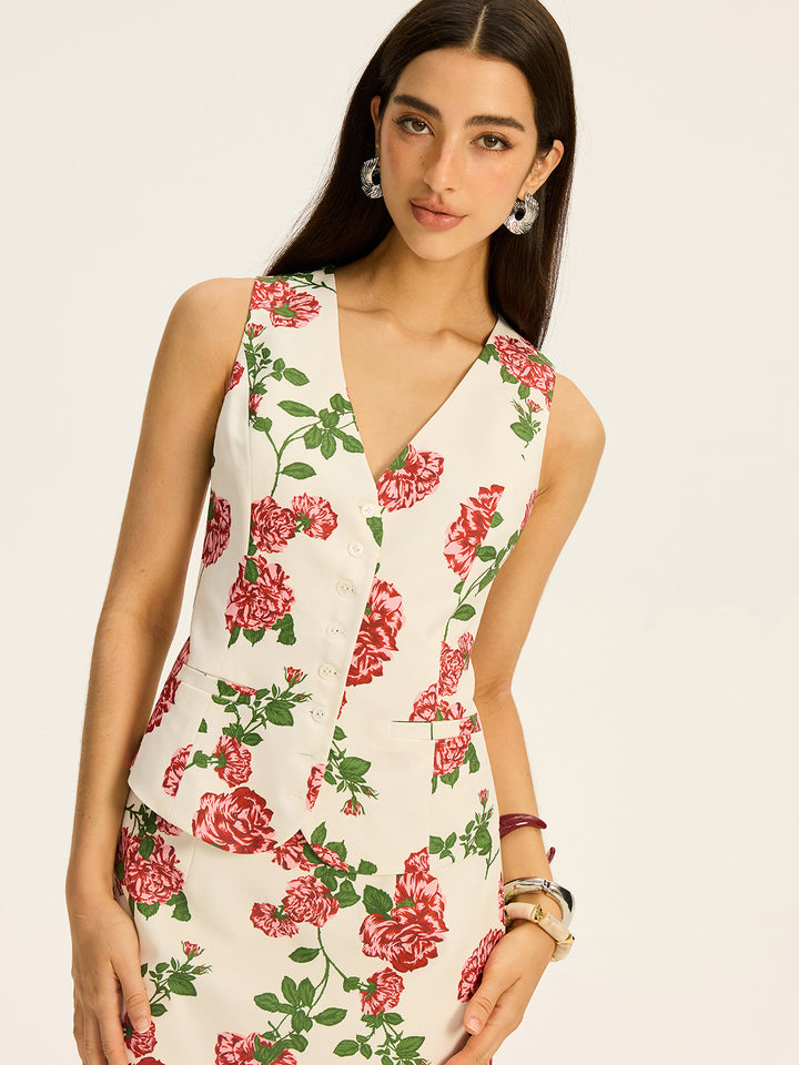 Ensemble Jupe et Gilet Imprimé Floral