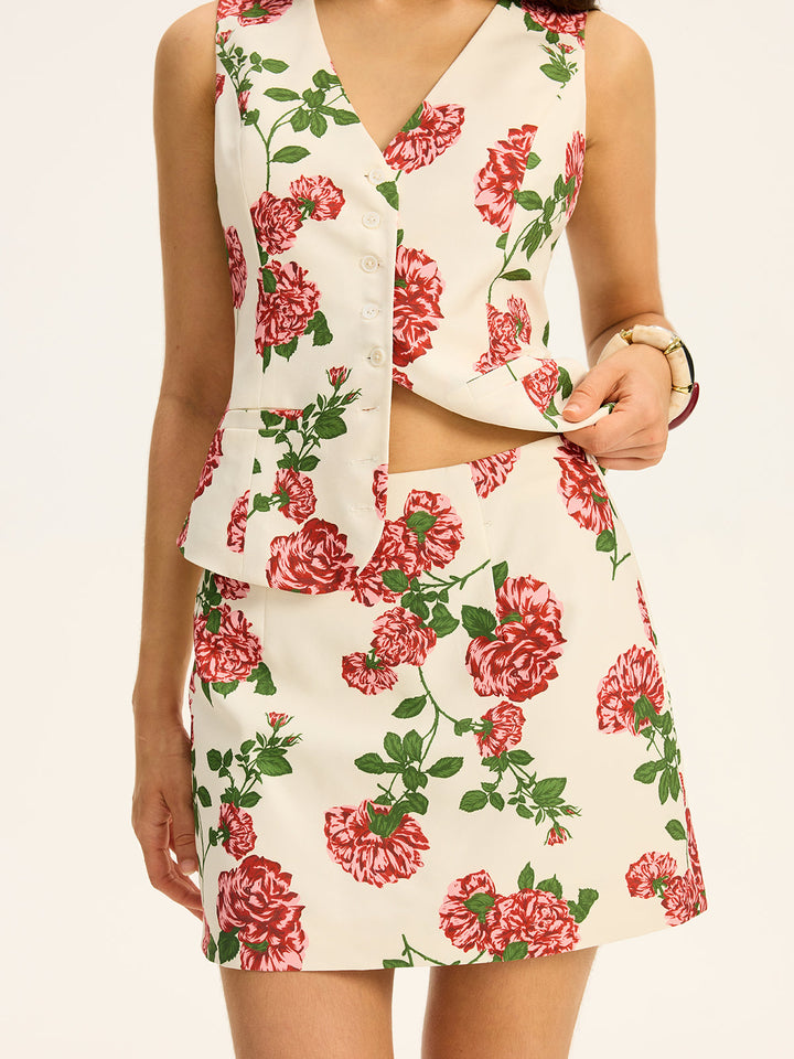 Ensemble Jupe et Gilet Imprimé Floral