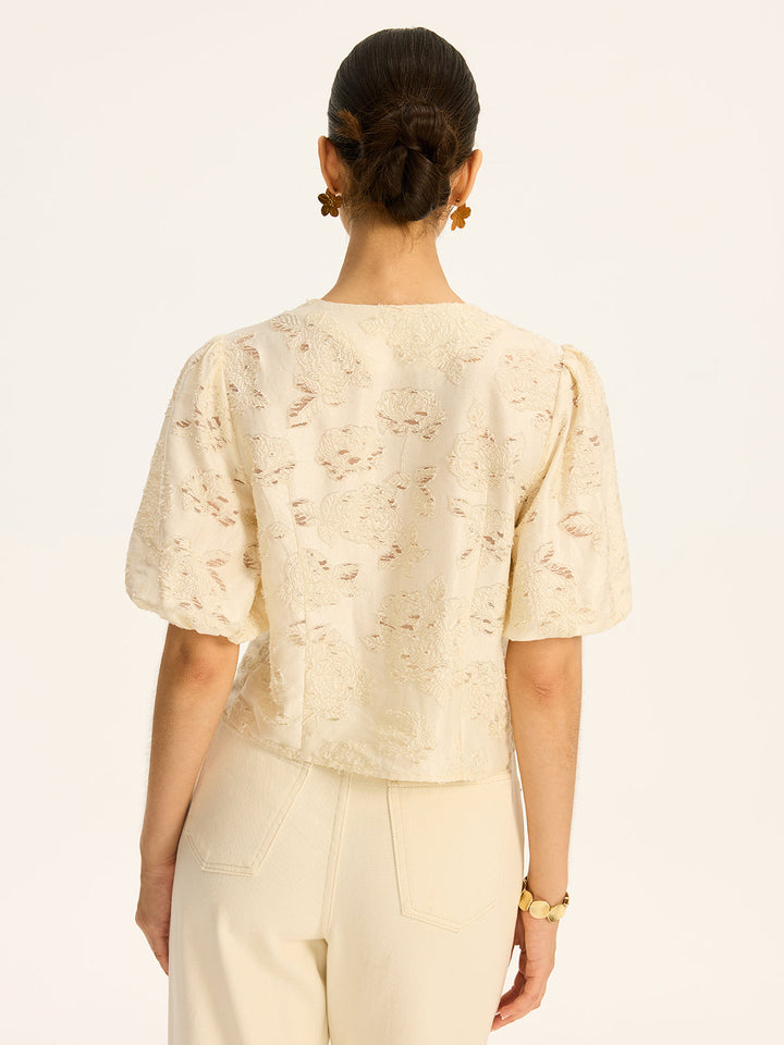 Haut en coton mélangé jacquard semi-transparent avec bouton métallique