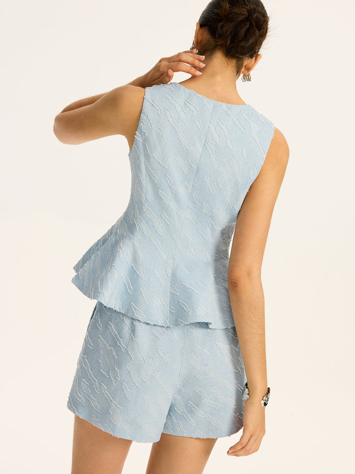 Gilet Peplum en Métal à Boutons en Tissu Texturé