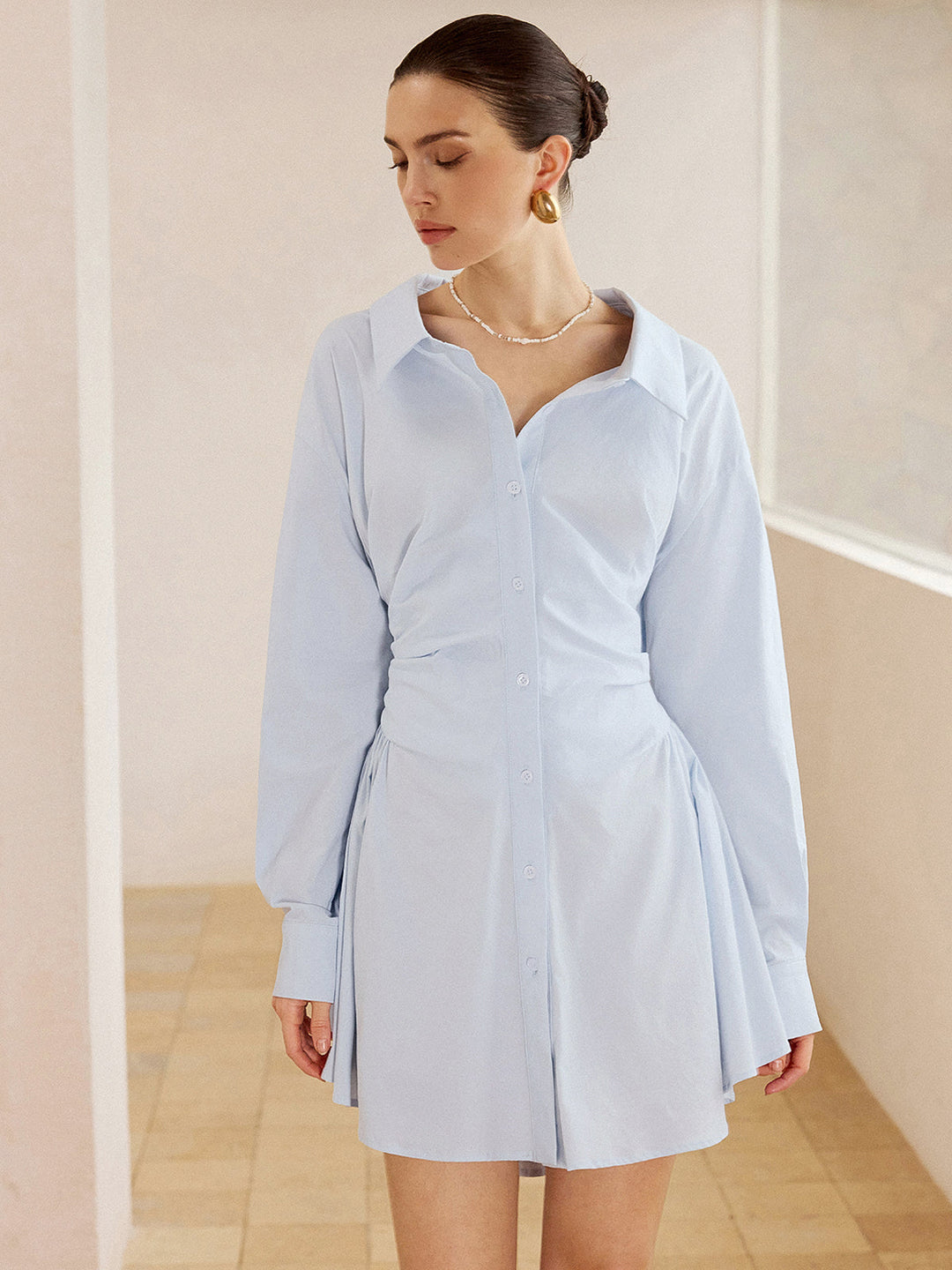 Robe Mini Patte Chemise Plissée