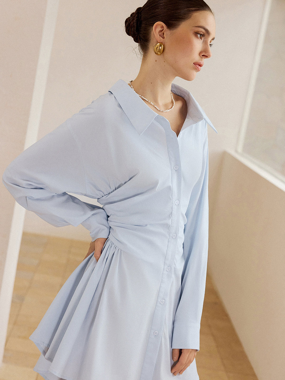 Robe Mini Patte Chemise Plissée